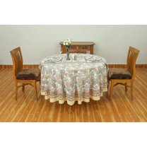 Yellow Round Tablecloth, Indian Floral Hand Block Printed Cotton Cloth Table cover, Home Decor and Gifts, Wedding Events, Dining Tablecloth 72x72 Inches