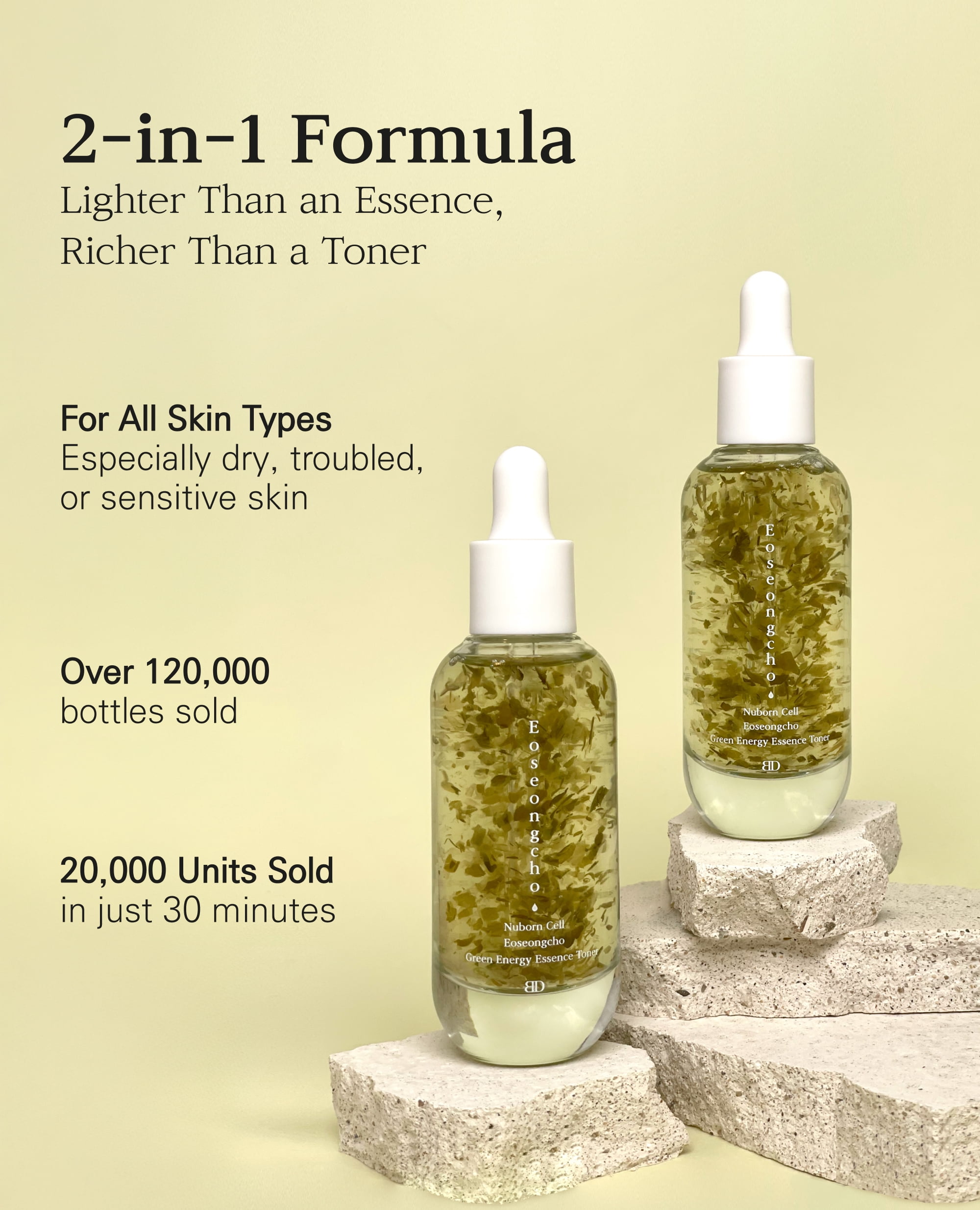 BLANC DUBU Nuborn Cell Green Energy Essence Toner Fragrance Free 50000PPM Houttuynia Cordata with 8 Types Hyaluronic Acid for Sensitive All Skin Types 1.76 fl oz