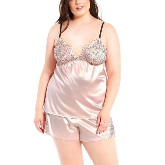 iCollection Womens Plus Size Eyelash Flower Lace 2 Pieces Pajama Set