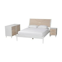 Baxton Studio Louetta White Caved Contrasting Queen Size 3-Piece Bedroom Set