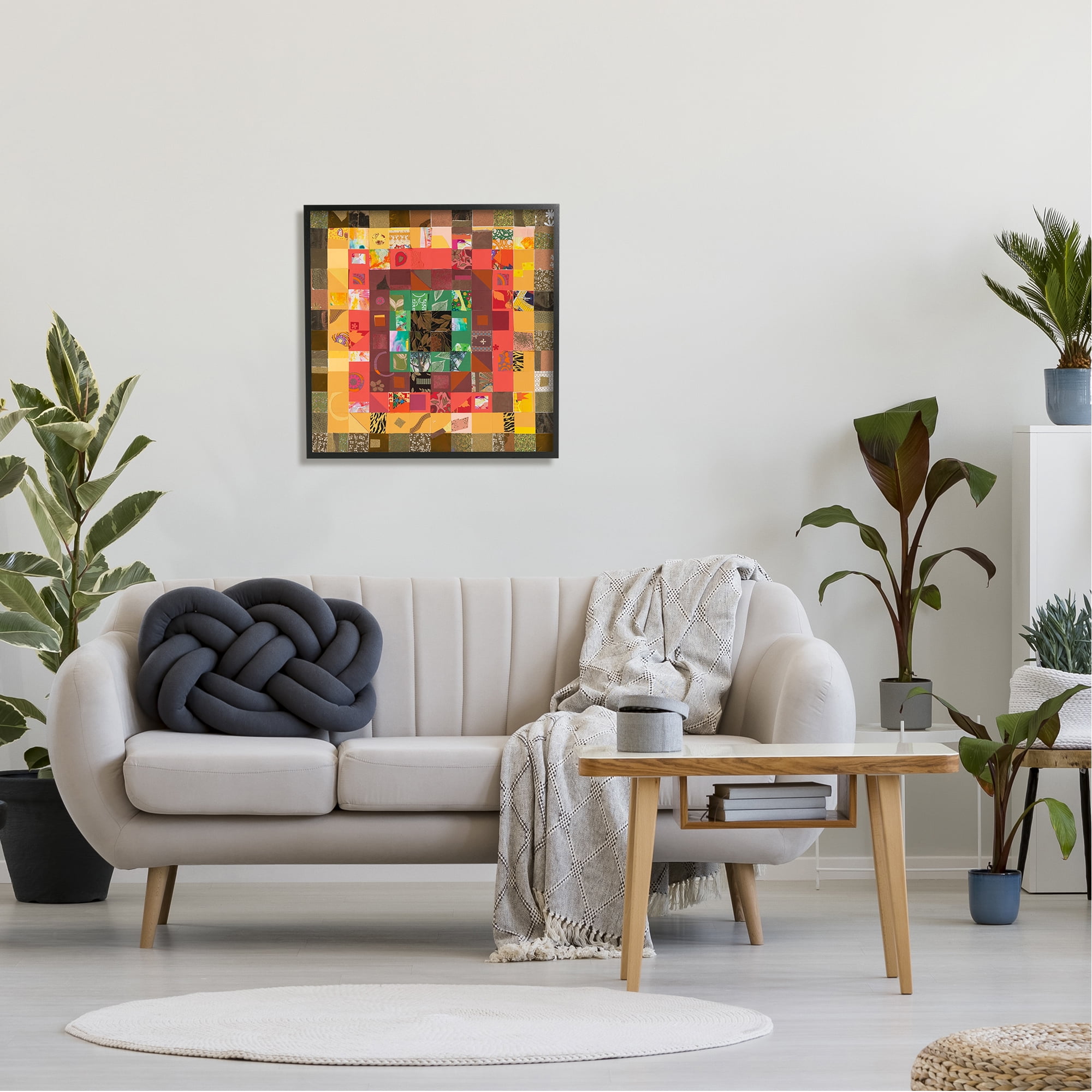 Stupell Industries Patterned Geometric Collage Abstract Painting Black Framed Art Print Wall Art, 24 x 24
