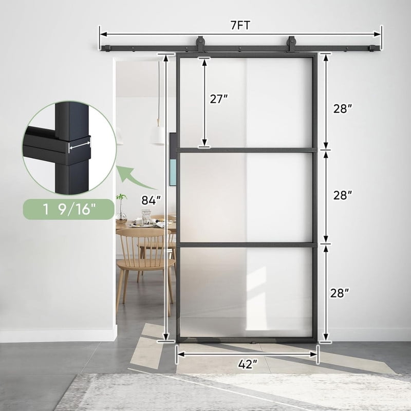 Easy4Home 42"x84" Frosted Glass Sliding Barn Door with Track and Hardware Kit