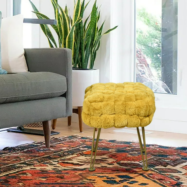 Home Soft Things Fox Faux Fur Pouf Stool Ottoman Lemon Curry 17x17x17 Walmart