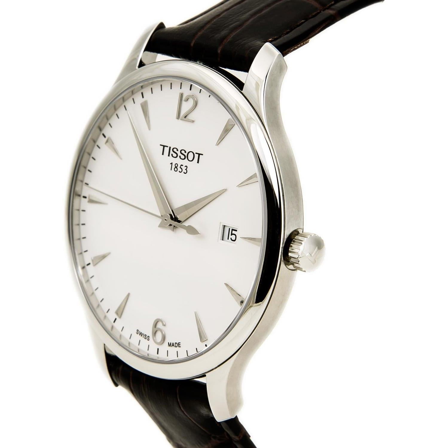 Tissot T Classic Tradition Silver Dial Brown Leather Mens Watch  T0636101603700 - Walmart.com