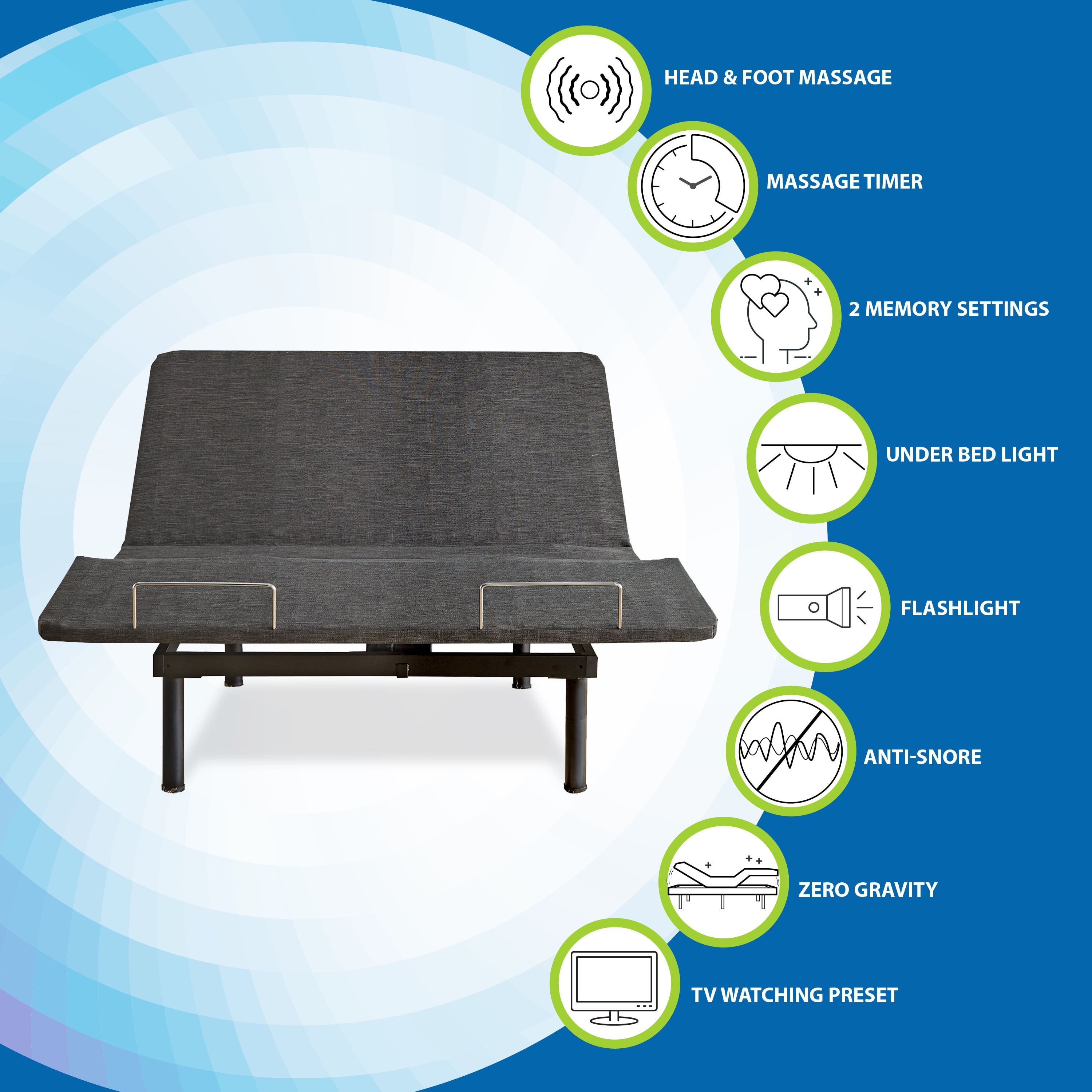 Boyd Sleep Adjusta-Flex Zero Gravity Adjustable Anti Snore Power Base with Massage, Split King