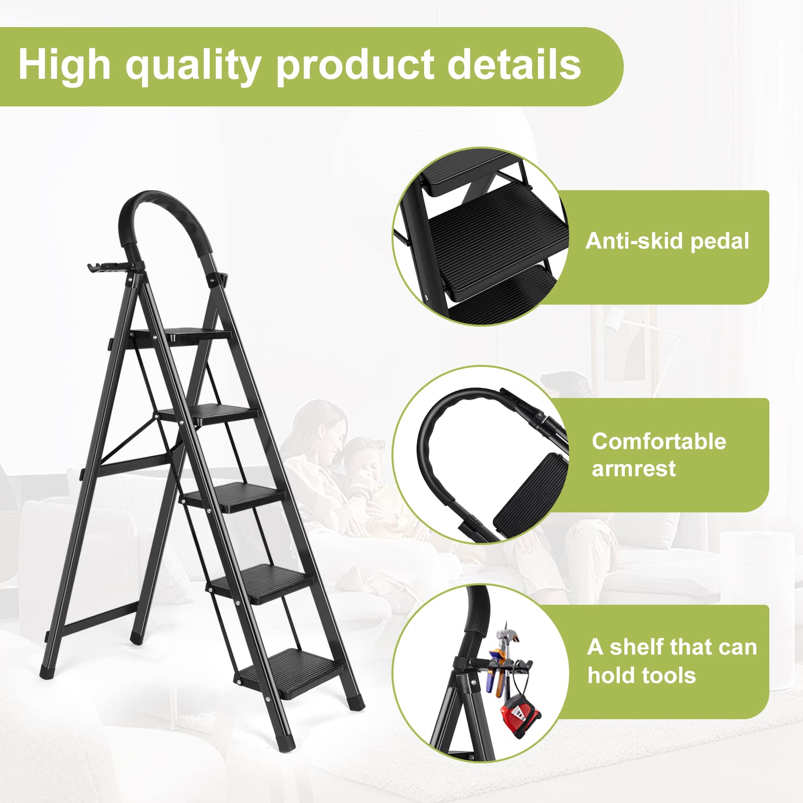 Liferecord 5-Step Folding Ladder with Cushioned Handle photo 3