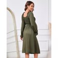 thumbnail image 4 of Women's V Neck Maternity Dress Long Sleeve Smocked Chest Midi Dress, 4 of 5
