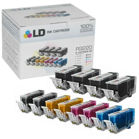 Canon PGI220 & CLI221 Compatible Set of 12 Ink Cartridges: 4 Pigment Black PGI220, 2 each of CLI221