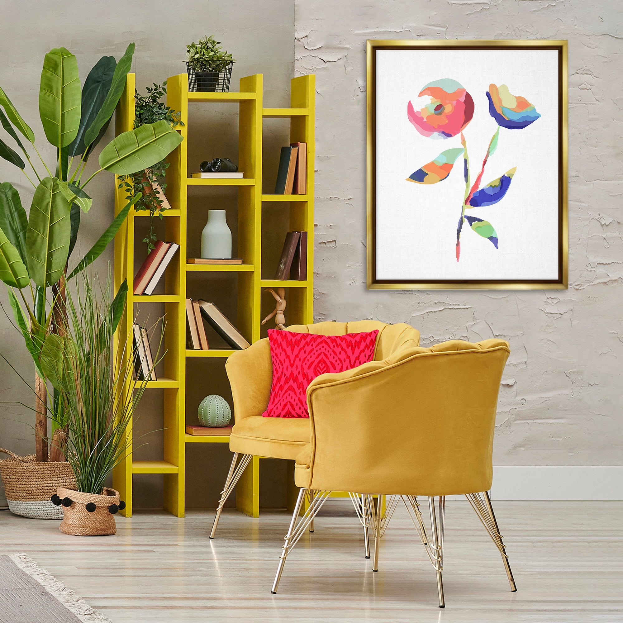Stupell Industries Mosaic Flower Buds Plants & Flowers Painting Gold Floater Framed Canvas Art Print Wall Art, 25 x 31