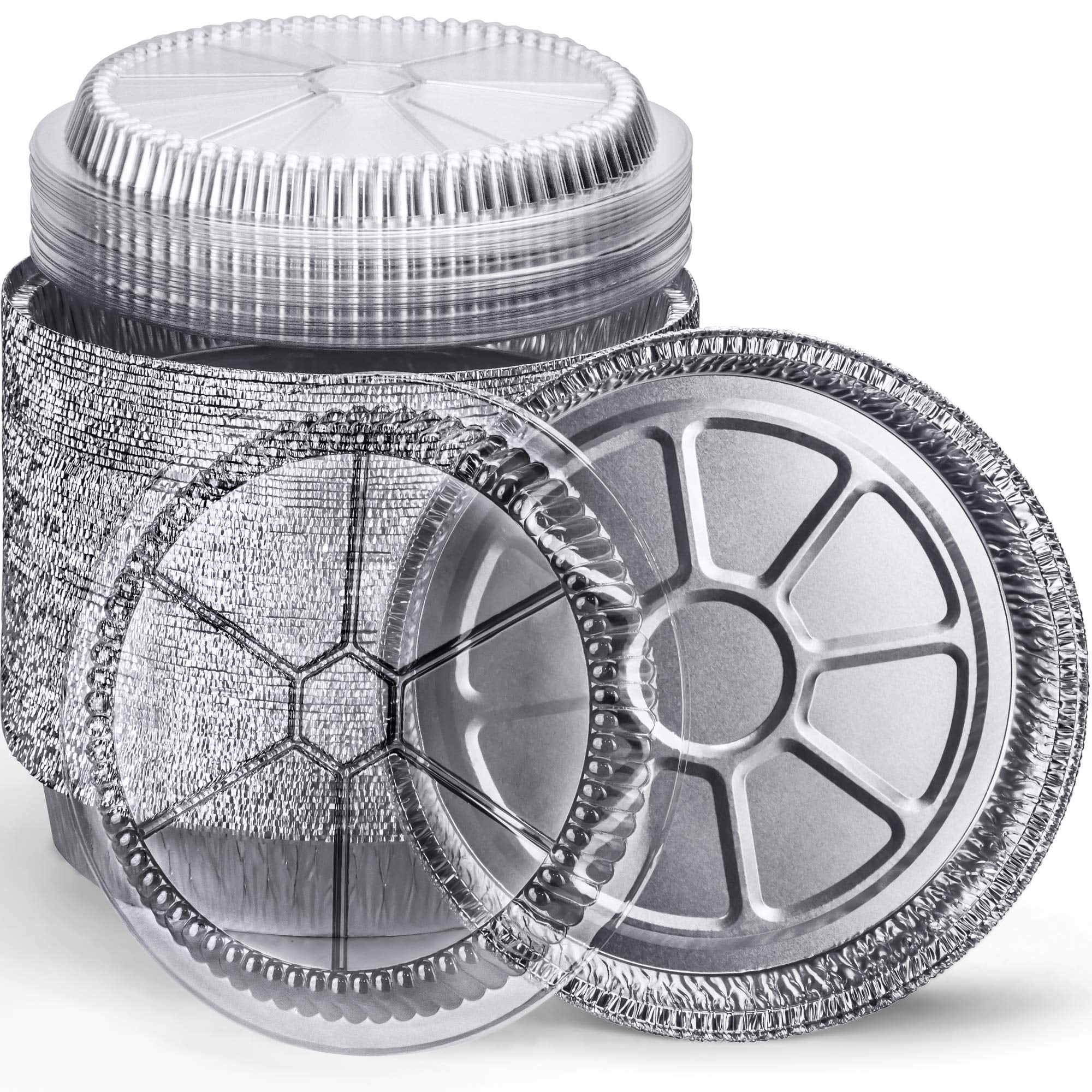 DecorRack 42 Round Aluminum Pans with Dome Lids, 7 inch Heavy Duty Take