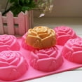 thumbnail image 2 of Large Rose Flower Silicone Tray for Cake Bread Pudding Chocolate Muffin Soap, SENHAI 6-Cavity 3D Ice Cube Handmade Molds- Purple & Blue & Pink, 2 of 6