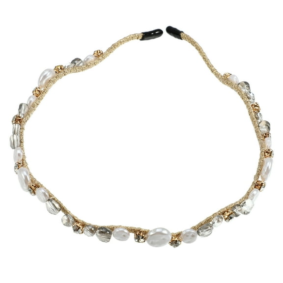 Unique Bargains Rhinestone Vintage Wavy Headband Faux Pearl Headband Women Hairband Gray