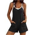 thumbnail image 2 of Costeam Womens Waffle Knit Short Romper Jumpsuit Sleeveless Spaghetti Strap Shorts Overalls with Pockets Casual Loose Fit Summer Loungewear Outfits, 2 of 9