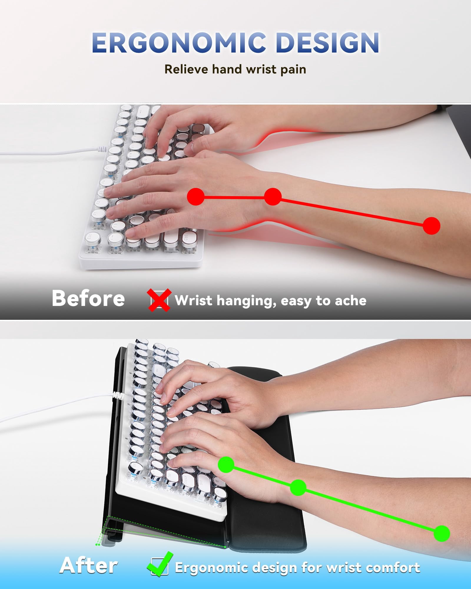 Computer Stand For Desktop  2-level Height Adjustment Wrist Rest Non-slip Key Board Riser Pad Office Gaming And Home Desks