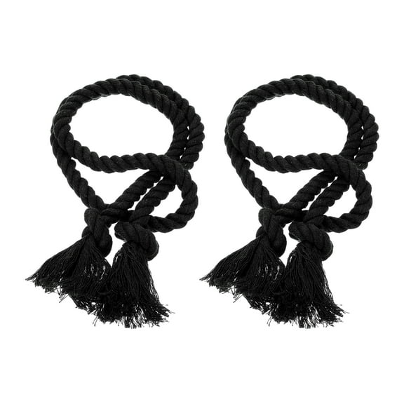 2Pcs Rope Curtain Tiebacks, 30" Polyester Tassel Curtain Holdback, Black