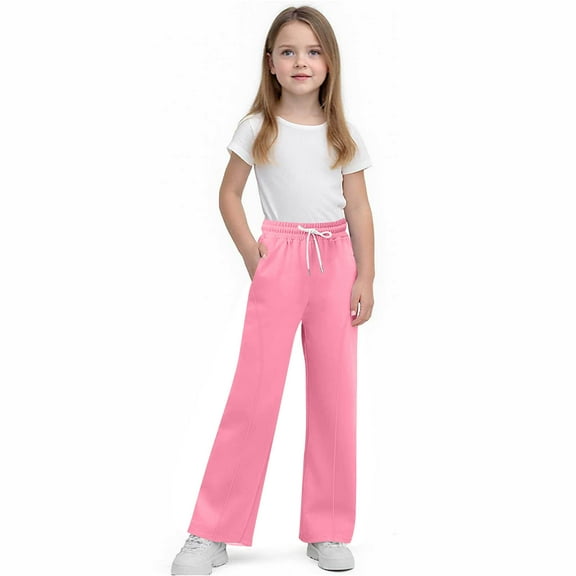 Cethrio Girls Straight Leg Sweatpants, Warm Elastic Waist Casual Drawstring Athletic Pants Pink Size 10-12