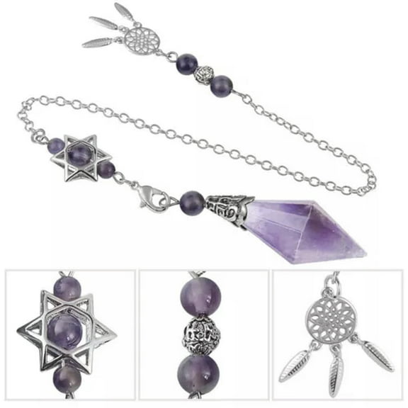 HOOUN 1pc Dowsing Pendant Pendulum Crystal Point Prism with Catcher Merkaba Star-Amethyst-1PC (Random Pick)