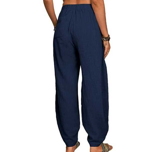 Navy blue wide top leg linen pants