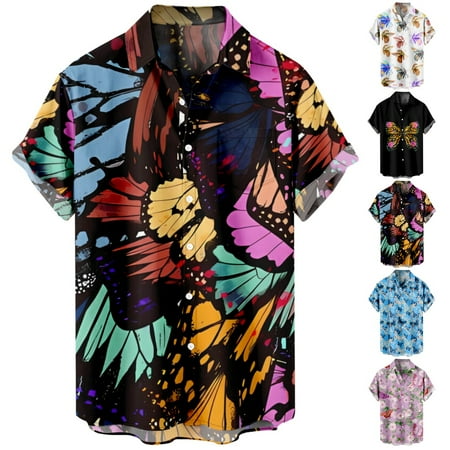 

Youth Adult Casual Short Sleeve T-Shirts Lapel Print Party Clothes For Men Boys