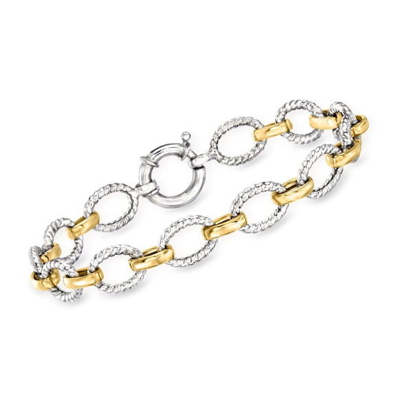 Ross-Simons Two-Tone Sterling Silver Oval-Link Bracelet, Women's, Adult