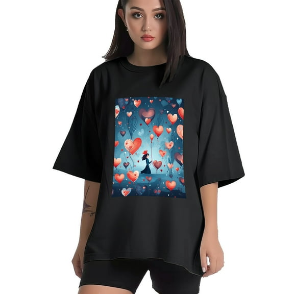 Plus Size Shirt for Women Black Tops for Women Short Sleeves Shirt for Women Valentine's Day T Shirt Crewneck Shirt for Women XS
