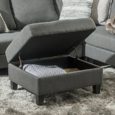 Noble House Sahara Fabric Storage Ottoman, Dark Grey