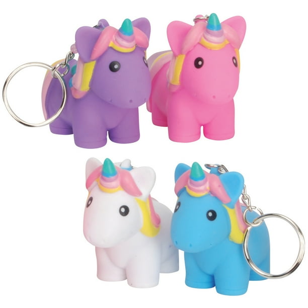 Squeeze N' Poop Glitter Squishy Unicorn Magical 3" Keychains, Rainbow, 4 Pack