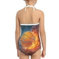 thumbnail image 5 of FOR U DESIGNS Cool Girls Swimsuit One Piece Size 3-4T Fire Water Basketball Sleeveless Swimwear for Kids Teens Stretchy Halter Neck Bathing Suit, 5 of 6