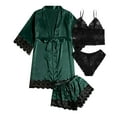 thumbnail image 2 of CAIVO Pajamas Set Women's Pyjama Set Silk Long Sleeve Robe With Night Tops And Shorts Casual Plain Sleepwear Trendy Homewear, 2 of 9