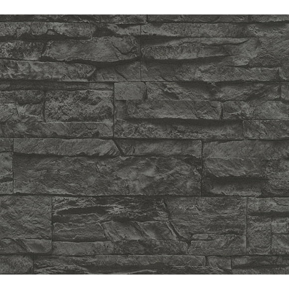Best OF Wood'n Stone - Rouleau de Papier Peint Gris Foncé en Pierre de Bois Moderne