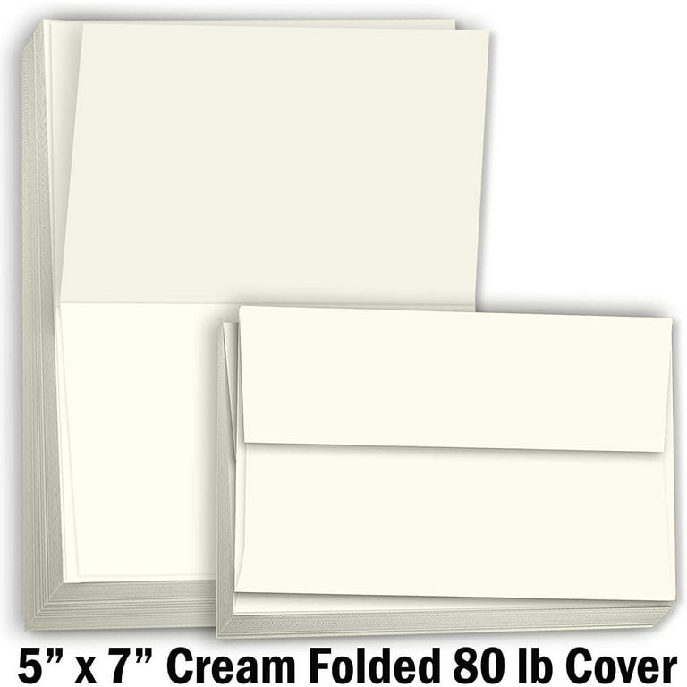 Hamilco Card Stock Blank Note Cards with Envelopes Flat 5 x 7 Cream  Cardstock Paper 80lb Cover - 100 Pack