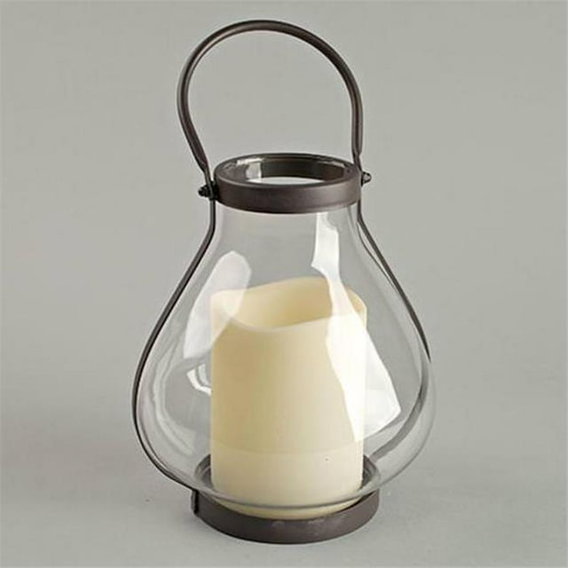 Gerson 42467EC 10.25 in. Tall Metal & Glass Schoolhouse Lantern with LED Candle