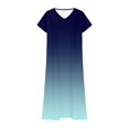 thumbnail image 5 of WTOBBY Women's Summer V-Neck Short Sleeve Cotton Linen Gradient Printed Loose Beach Dresses for Vacation Resort and Outdoor Activities,Light Blue XL, 5 of 5