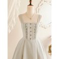 thumbnail image 3 of Apricot Vintage Floral Embroidered Pleated Square Neck Spaghetti Strap Casual Short Dress, 3 of 8
