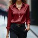 thumbnail image 1 of Neewe Womens Tops Long Sleeve Satin Lapel Collar Button Down Shirts Casual Business Dressy Blouses Fall Clothes, 1 of 6