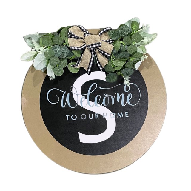 CSChome Panneau de Porte Couronne de Porte d'Entrée Lettres Z 26 Panneau Rond avec Fausse Fleur Style Rural Panneau Suspendu