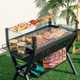 thumbnail image 2 of Patiojoy Barbecue Charcoal Grills Stainless Steel Camping Grill w/ Wind Guard Seasoning Racks & Storage Shelf, 2 of 9
