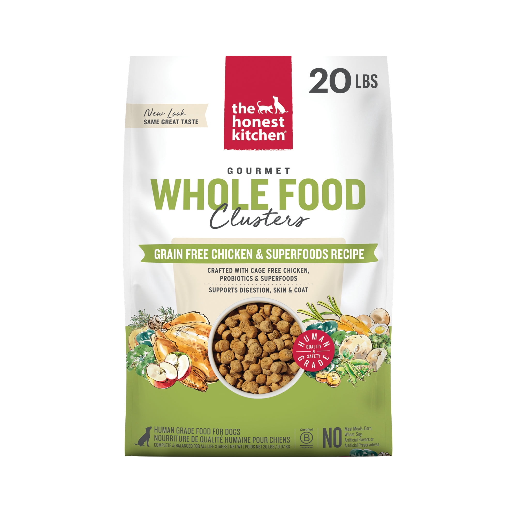 The Honest Kitchen Grain Free Chicken & Superfoods Whole Food Clusters, Human Grade Dry Dog Food, Vet-Crafted Nutritional Support for Skin, Coat, Digestion & Overall Wellness, 20 lb Bag