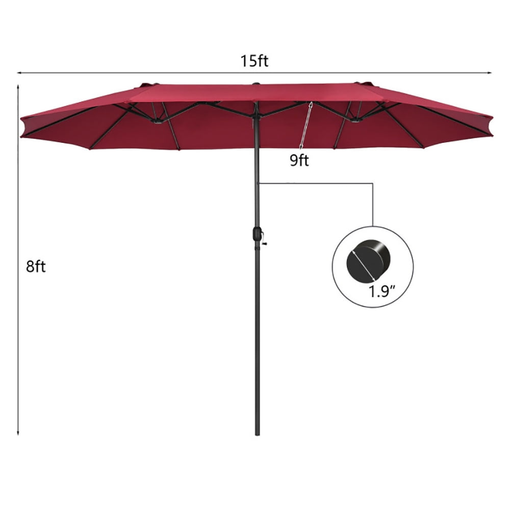 Aimee Lii 15 Feet Patio Double-Sided Umbrella with Hand-Crank System, Sunbrella Patio Umbrellas, Red
