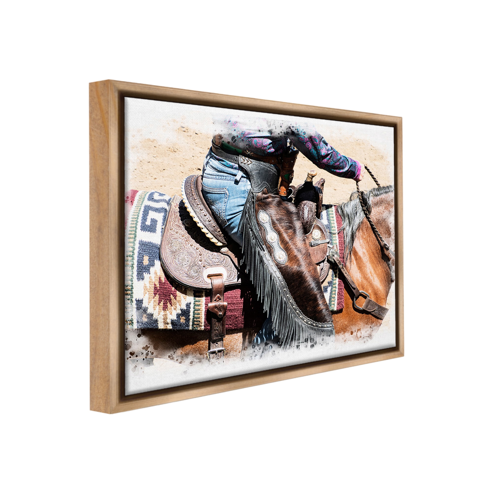 Stupell Industries Western Cowboy on Saddle Animals & Insects Painting Brown Floater Framed Canvas Art Print Wall Art, 21 x 17