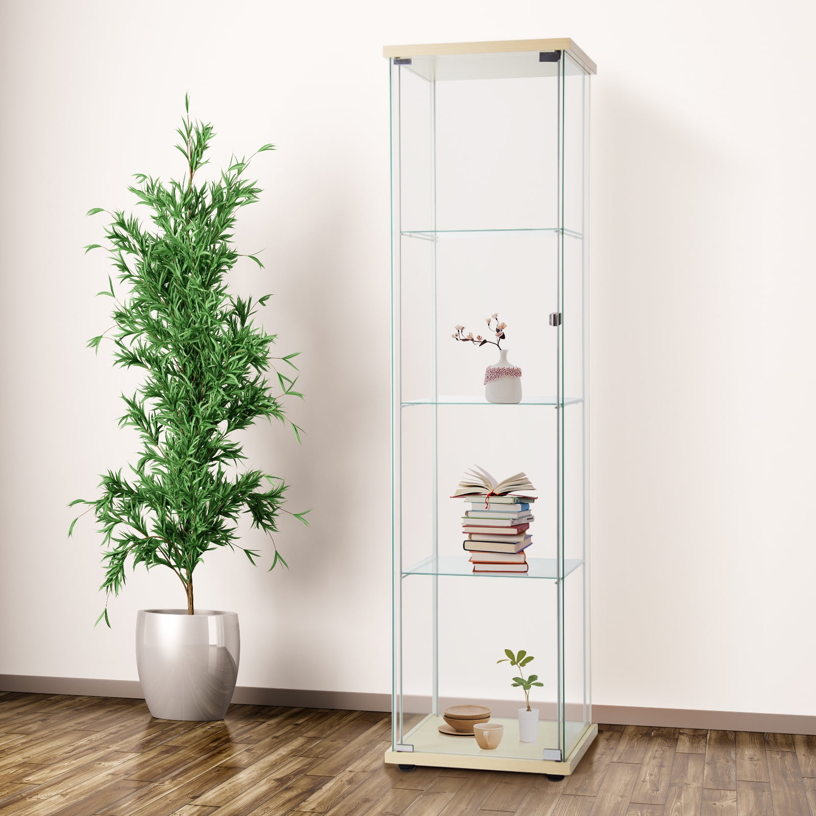4 Shelf Glass Display with Door, Floor Standing Curio