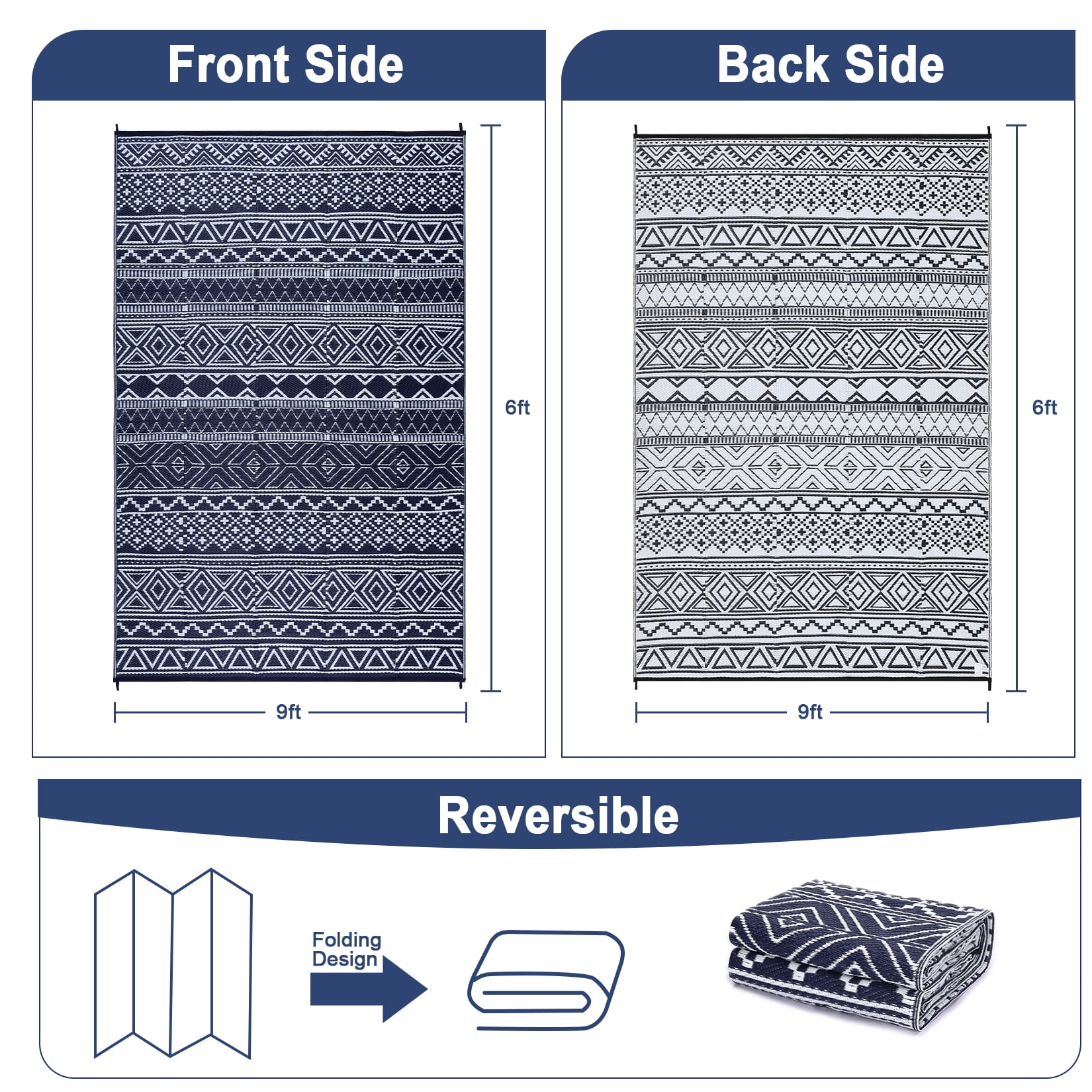 Sunvasagoo Waterproof Reversible Outdoor Rug – Lightweight Portable Patio MWaterproof Reversible Outdoor Rug – Lightweight Portable Patio Mat for Camping, RV, Deck, Porch – UV & mark Resistant