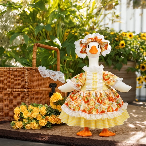 23 Inch Summer Porch Goose Outfits Lawn Statue for Plastic/Cement Statue, Duck Sculpture Clothes for Spring Yard Patio Party Decoration