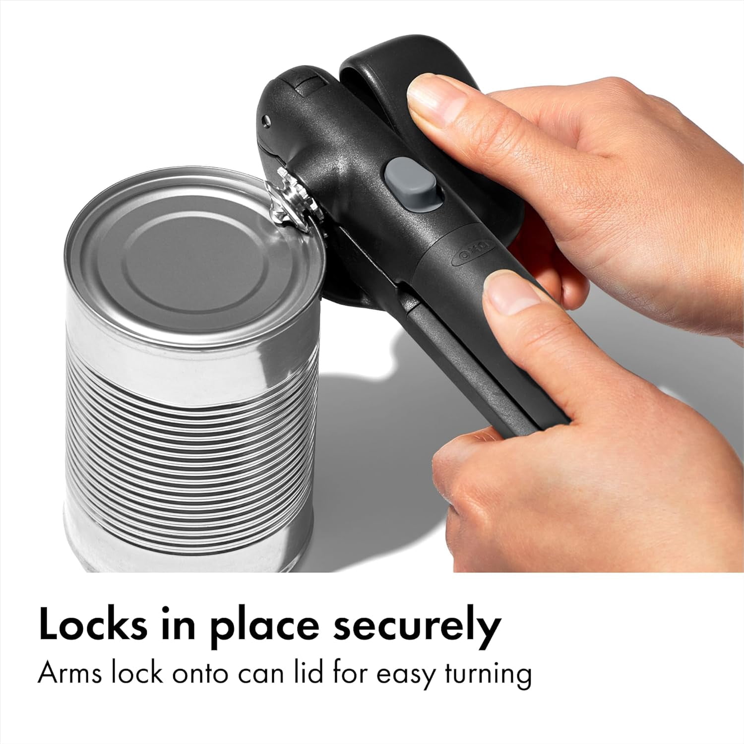Good Grips Lock & Go Can Opener, Manual Can Opener with Locking Arms and Easy-Release Button, Handheld Kitchen Gadget, Compact Kitchen Utensil for Everyday Use