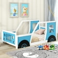 thumbnail image 2 of Twin Solid Wood Car-Shaped Platform Bed with Wooden Slats, Twin Size Bed with Wheels, Twin Size Platform Bed with Headboard and Footboard, No Box Spring Needed(Blue), 2 of 8