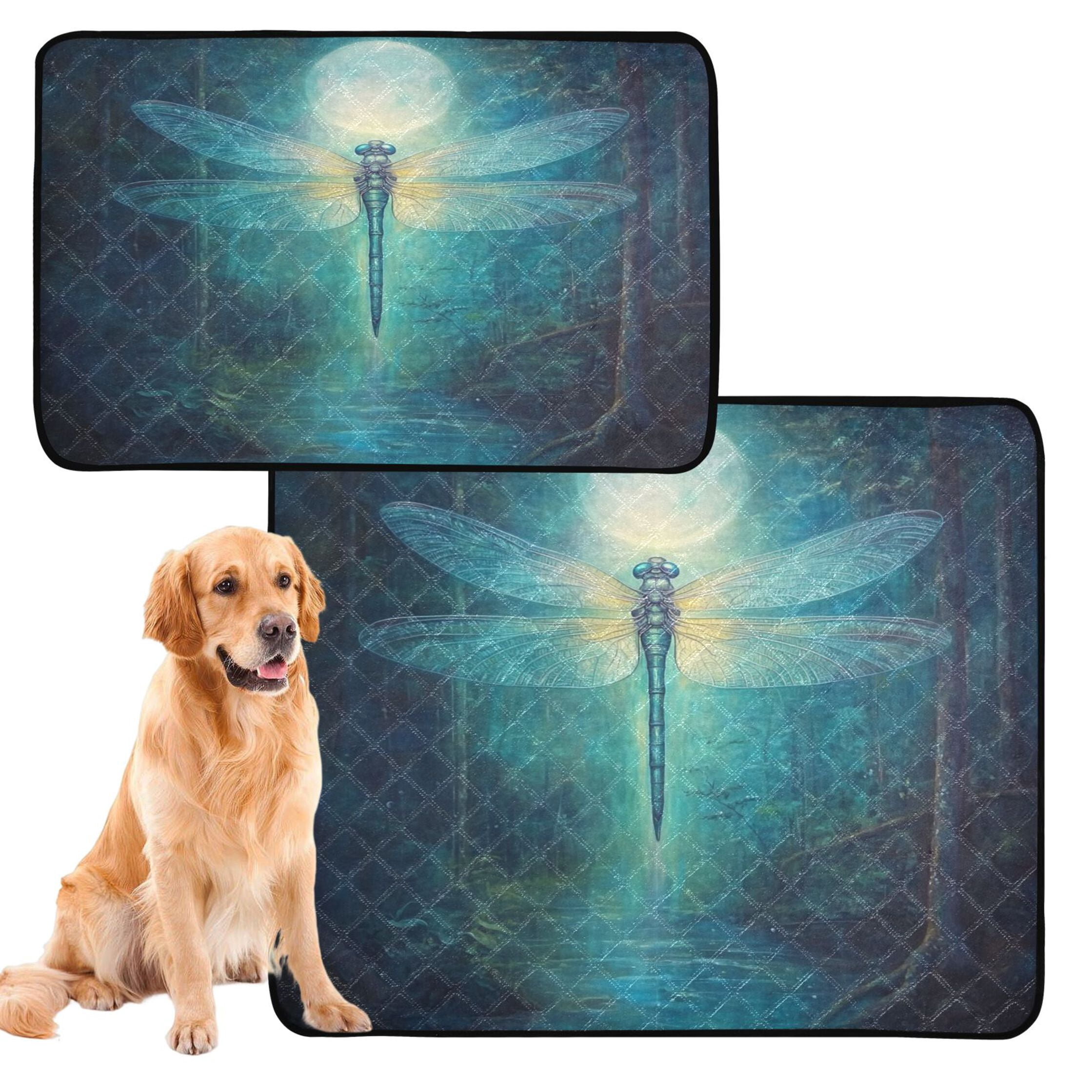 Qxltty Tranquility Dragonfly Cat litter Pads Pet Set of 3 Diaper Mats Center Anti-leakage Layer Absorbent Soft and Comfortable