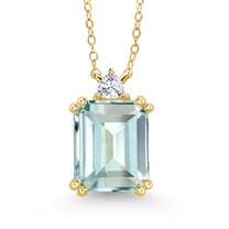 Gem Stone King 18K Yellow Gold Plated Silver Pendant with Chain Necklace Simulated Aquamarine Moissanite (5.57 Cttw)