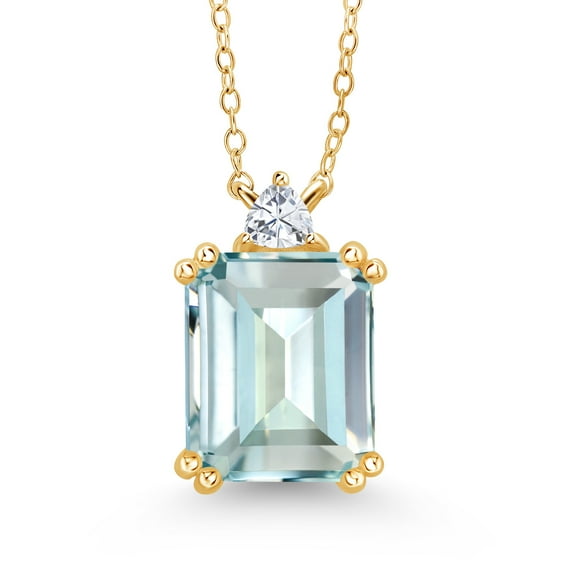 Gem Stone King 18K Yellow Gold Plated Silver Pendant with Chain Necklace Simulated Aquamarine Moissanite (5.57 Cttw)