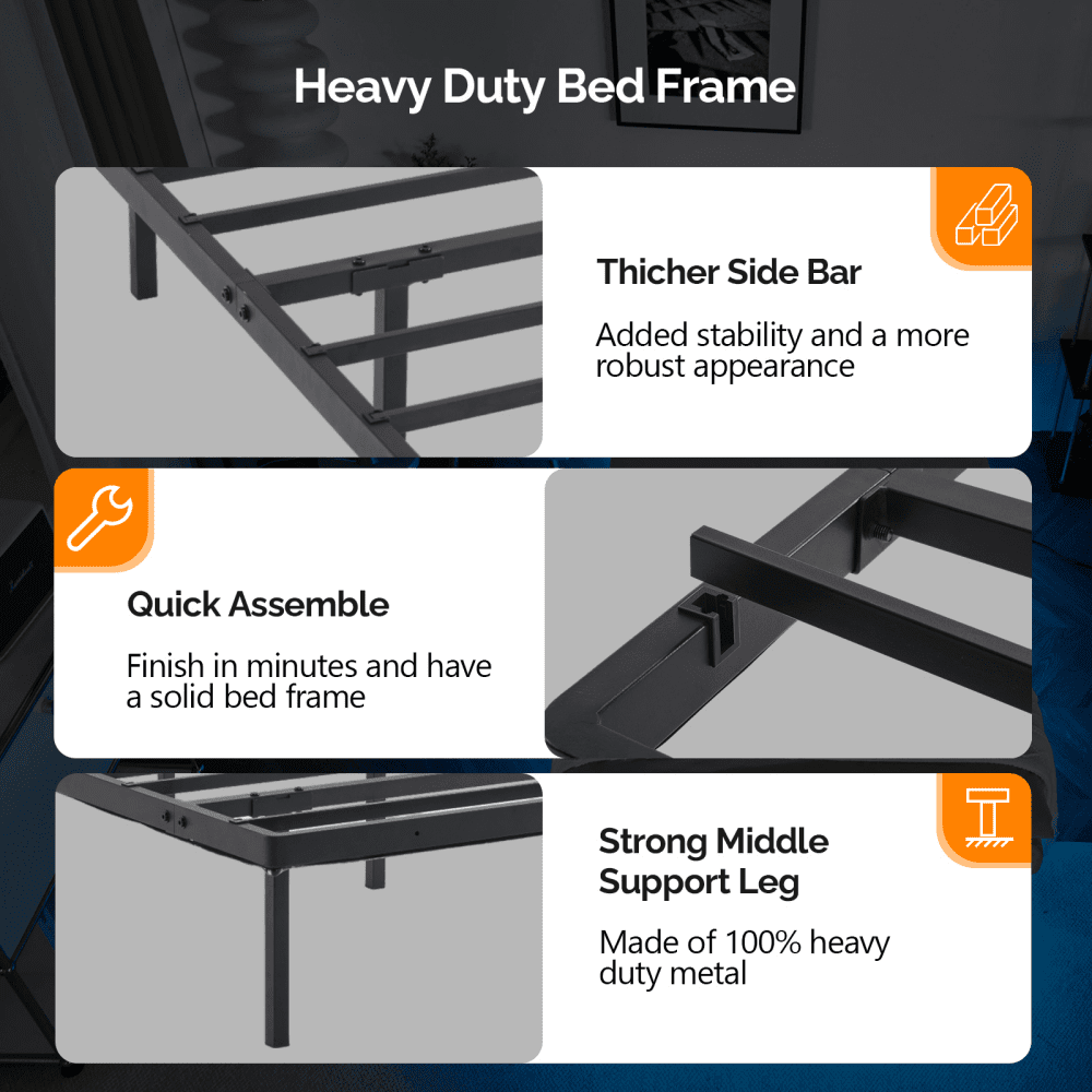 Tcbosik Full Size Floating Bed Frame, Heavy Duty Platform Bed with Power Outlet and LED Strip Light, Easy Assembly, Black