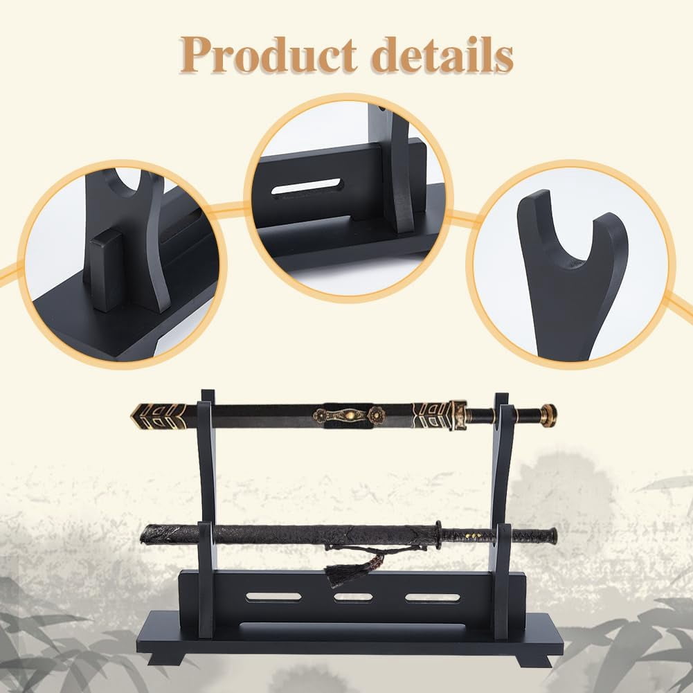 2-Tier Stand Katana Stand 39.1x8.9x24.5cm Wooden Katana Holder Black Swords Display Holder Wood Swords Racks for Home Decor Collectors Men Husband GiftBlack